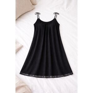 Oscar de la Renta Pink Label Black Sheer Dot Babydoll Sleep Top XL